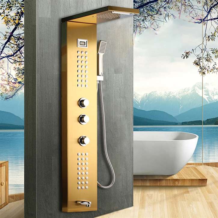 Fontana Chatou Rainfall Waterfall Wall Mounted Shower Panel with Massage Jets, Hand Sprayer and Tub Spout 
